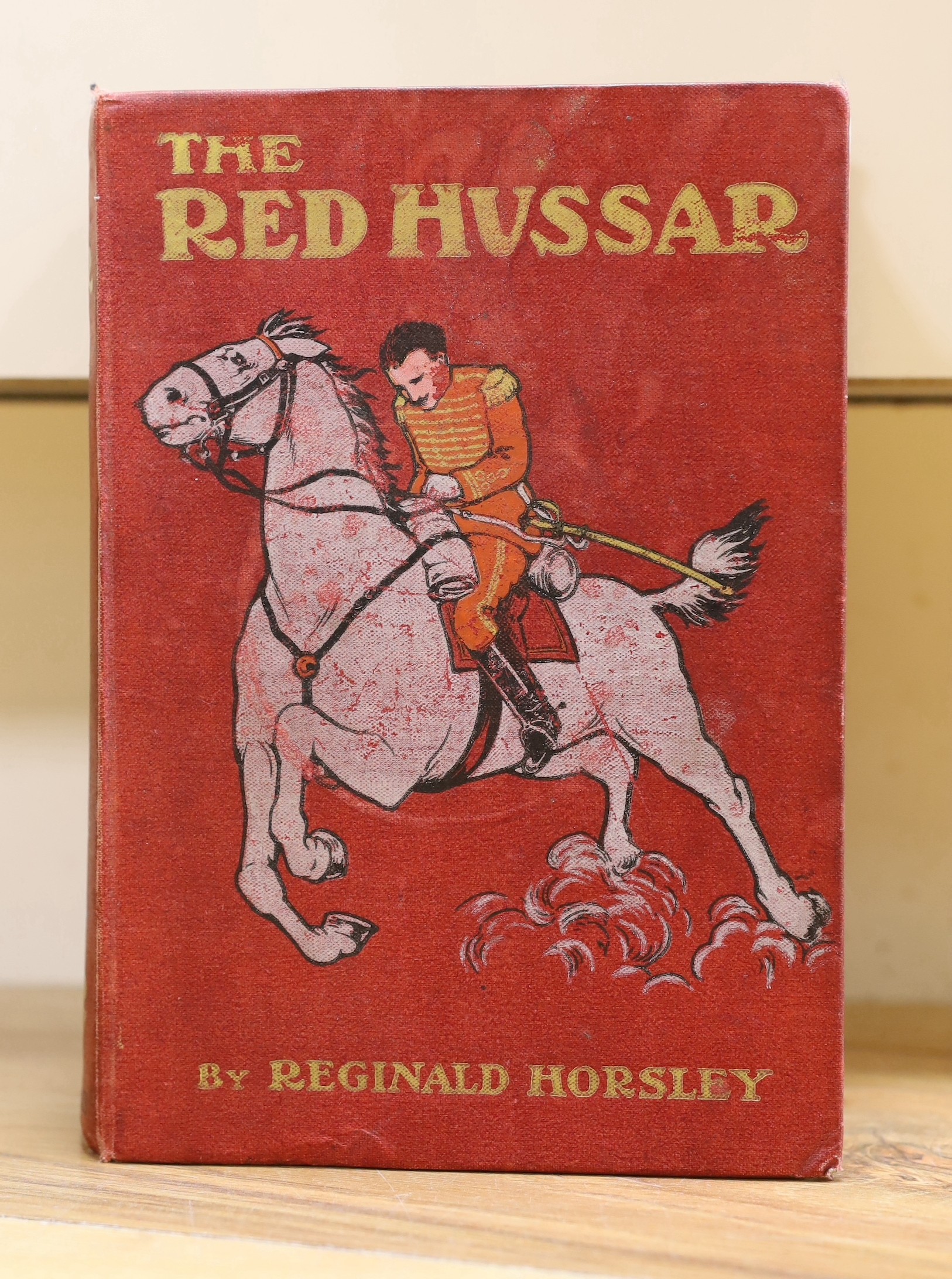 Original Artwork - Harold C. Earnshaw (1886-1937) - A full set of six coloured illustrations for The Red Hussar, by Reginald Horsley, signed, 25 x 19cms., framed, together with a copy of the book, 1912 (7)